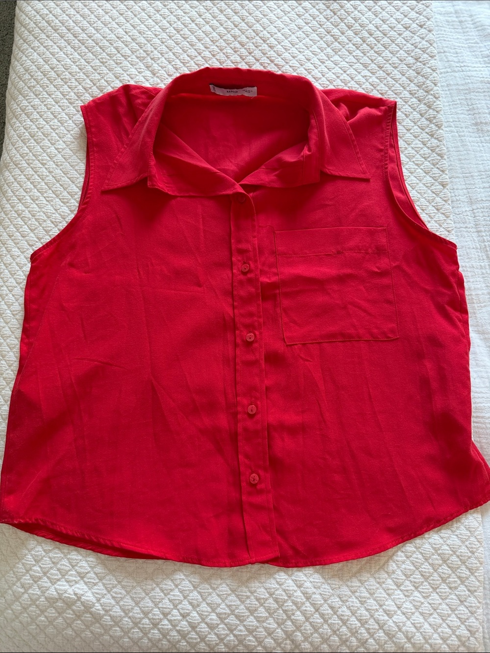 Mango Red Sleeveless Button-Front Tank with Chest Pocket